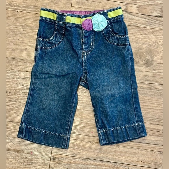 OshKosh B'gosh Other - OshKosh‎ Genuine Baby Soft Blue Jeans Girls 6 Months Snap Fly Pink Accents